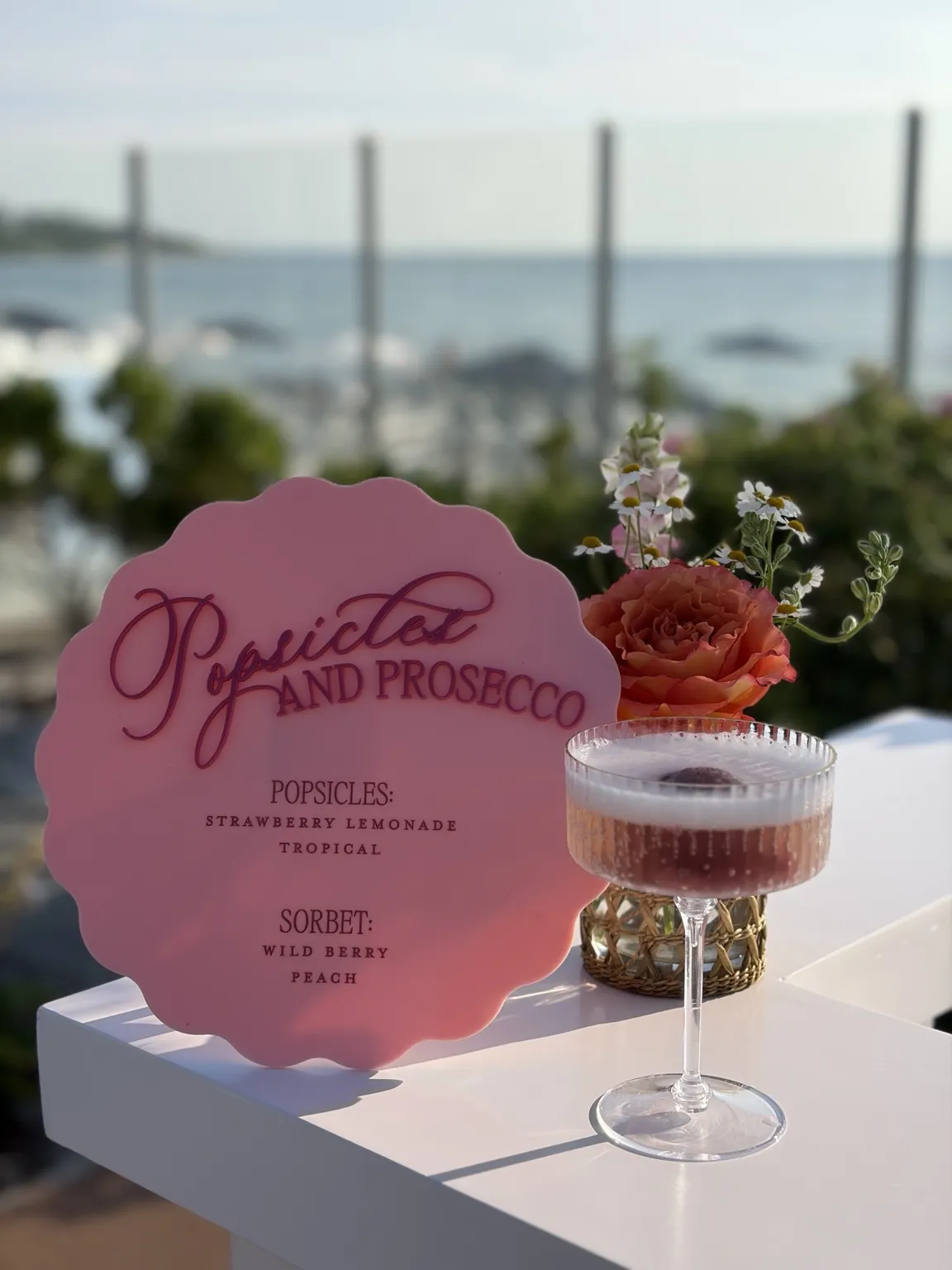 proseco at a luxury wedding with handmade popsicle