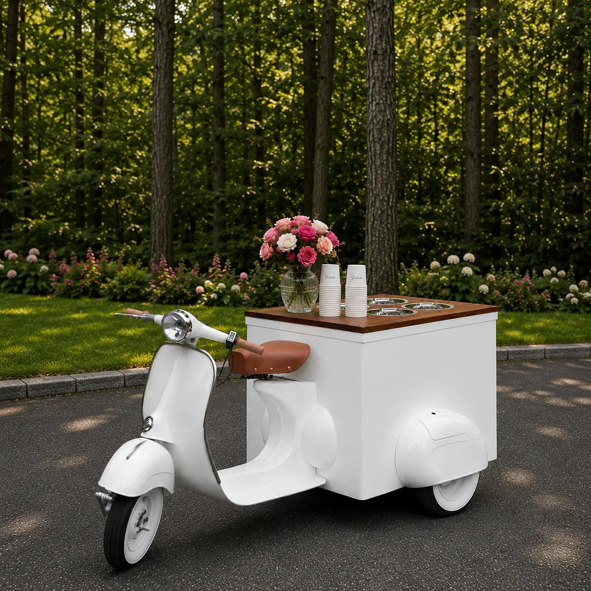 delini gelato vespa bar with flowers nice